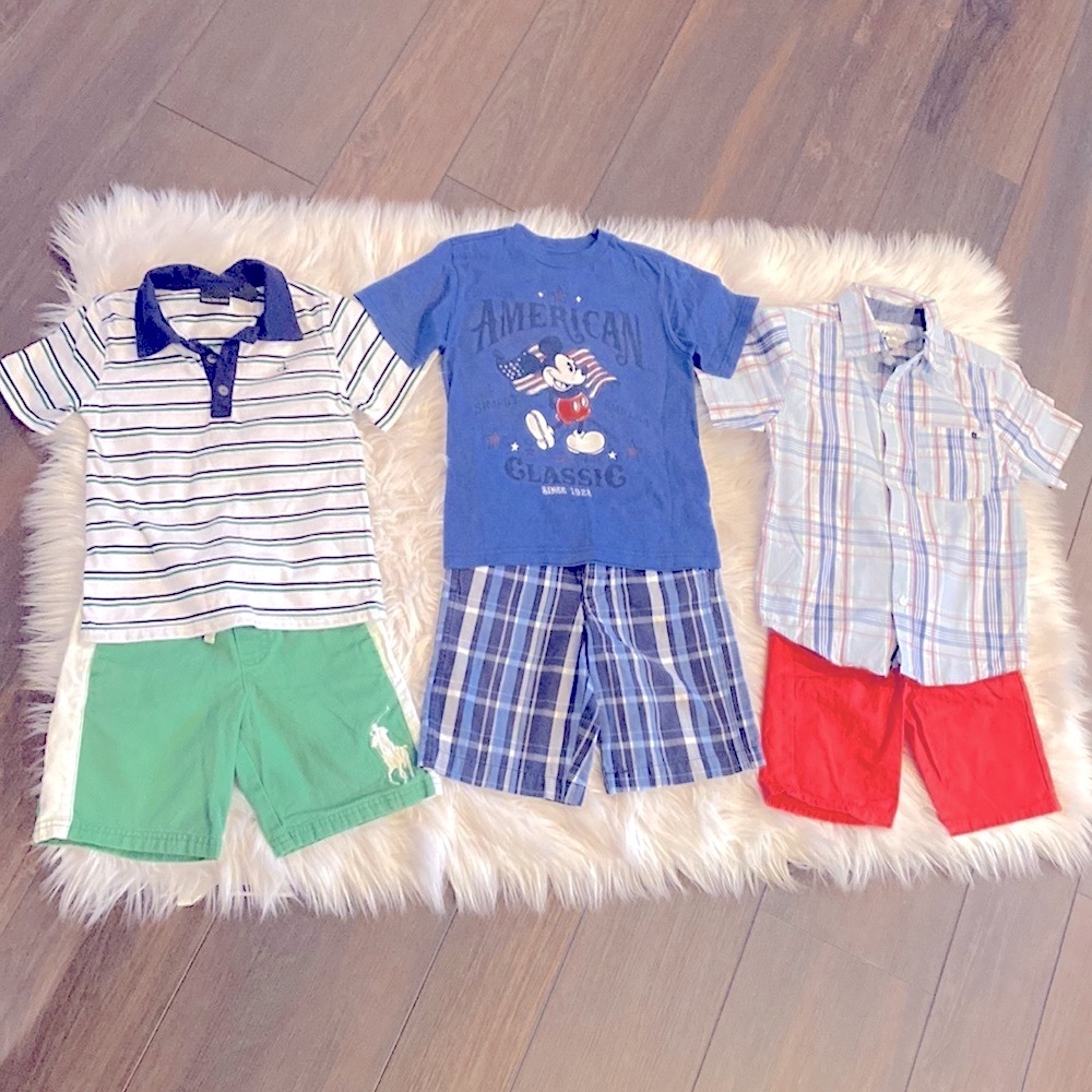 Lot of 6 POLO, Disney, Calvin Boys Summer Shorts & Shirt Sz 4 & 5 Sold as a set